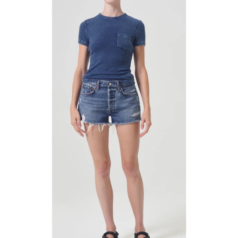 AGOLDE Parker Vintage‎ Distressed Cutoff Shorts in Dark Swampmeet Size 28